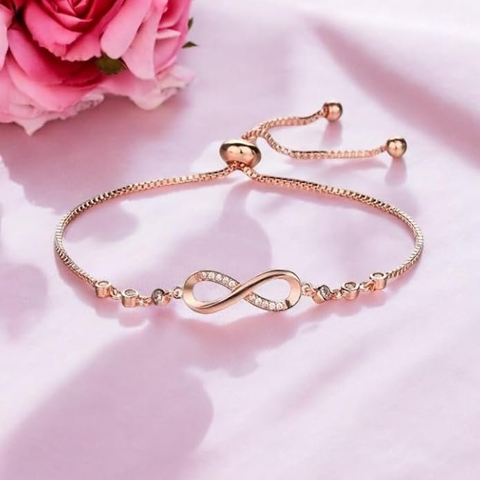 Nilu's Collection Infinity Shape Cubic Zirconia Diamond Bracelet for Women Jewelry for Gift, Adjustable Charm Bracelet - Image 3