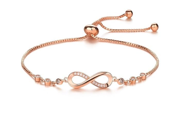 Nilu's Collection Infinity Shape Cubic Zirconia Diamond Bracelet for Women Jewelry for Gift, Adjustable Charm Bracelet - Image 2