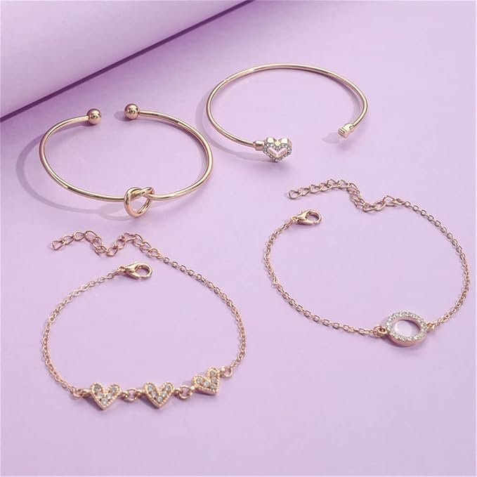 Shining Diva Fashion Latest Stylish 4pcs Multilayer Crystal Heart Bangle Bracelet for Women and Girls (14747b) - Image 3