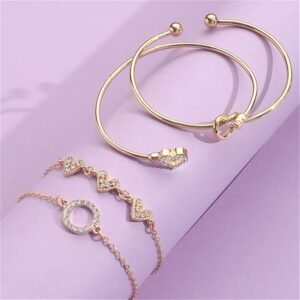 Shining Diva Fashion Latest Stylish 4pcs Multilayer Crystal Heart Bangle Bracelet for Women and Girls (14747b)
