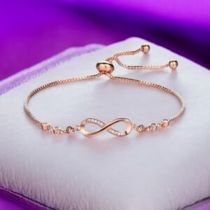 Nilu's Collection Infinity Shape Cubic Zirconia Diamond Bracelet for Women Jewelry for Gift, Adjustable Charm Bracelet