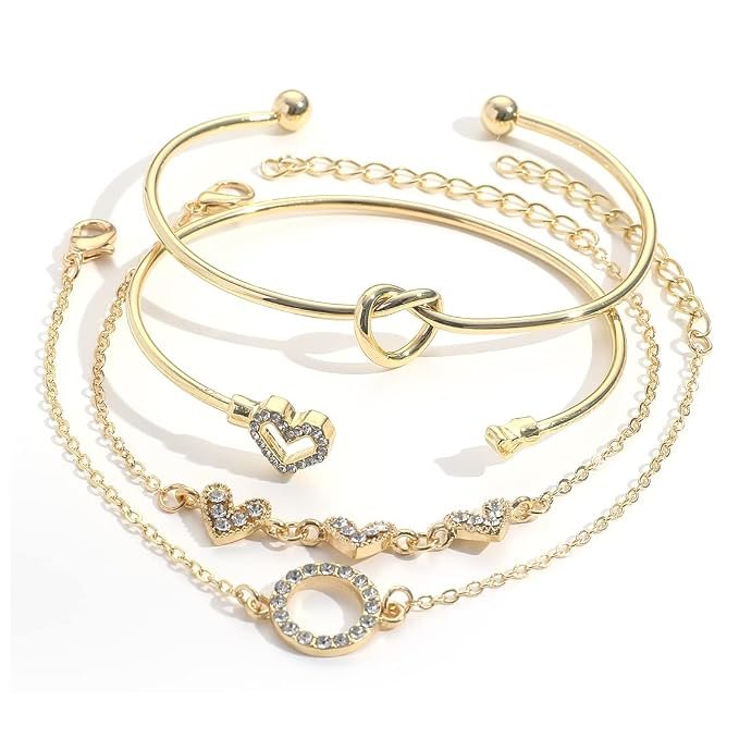 Shining Diva Fashion Latest Stylish 4pcs Multilayer Crystal Heart Bangle Bracelet for Women and Girls (14747b) - Image 2