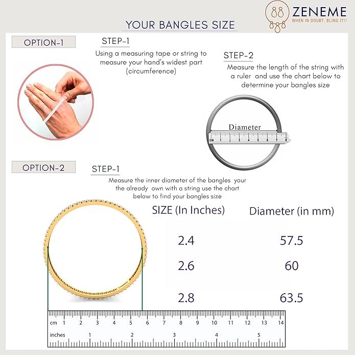 ZENEME Rhodium-Plated Silver Toned White American Diamond Studded Bangle Set for Women and Girls - Image 3